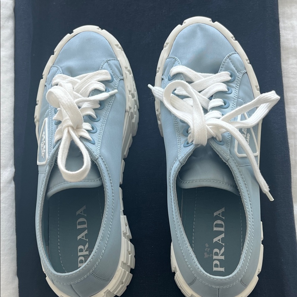 Prada Light Blue Sneakers with White Details